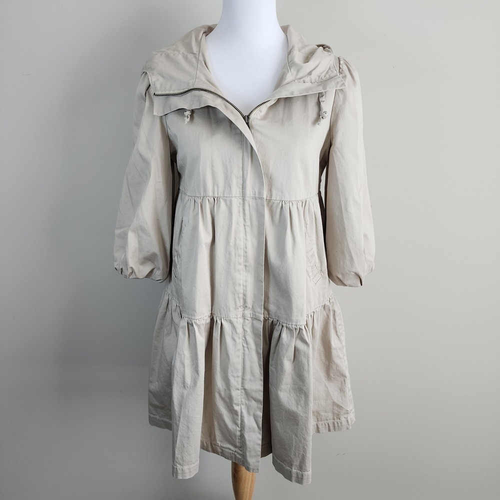 BB‎ Dakota Hooded Tiered Jacket Womens Small Tan Utility Trench Coquette Prairie